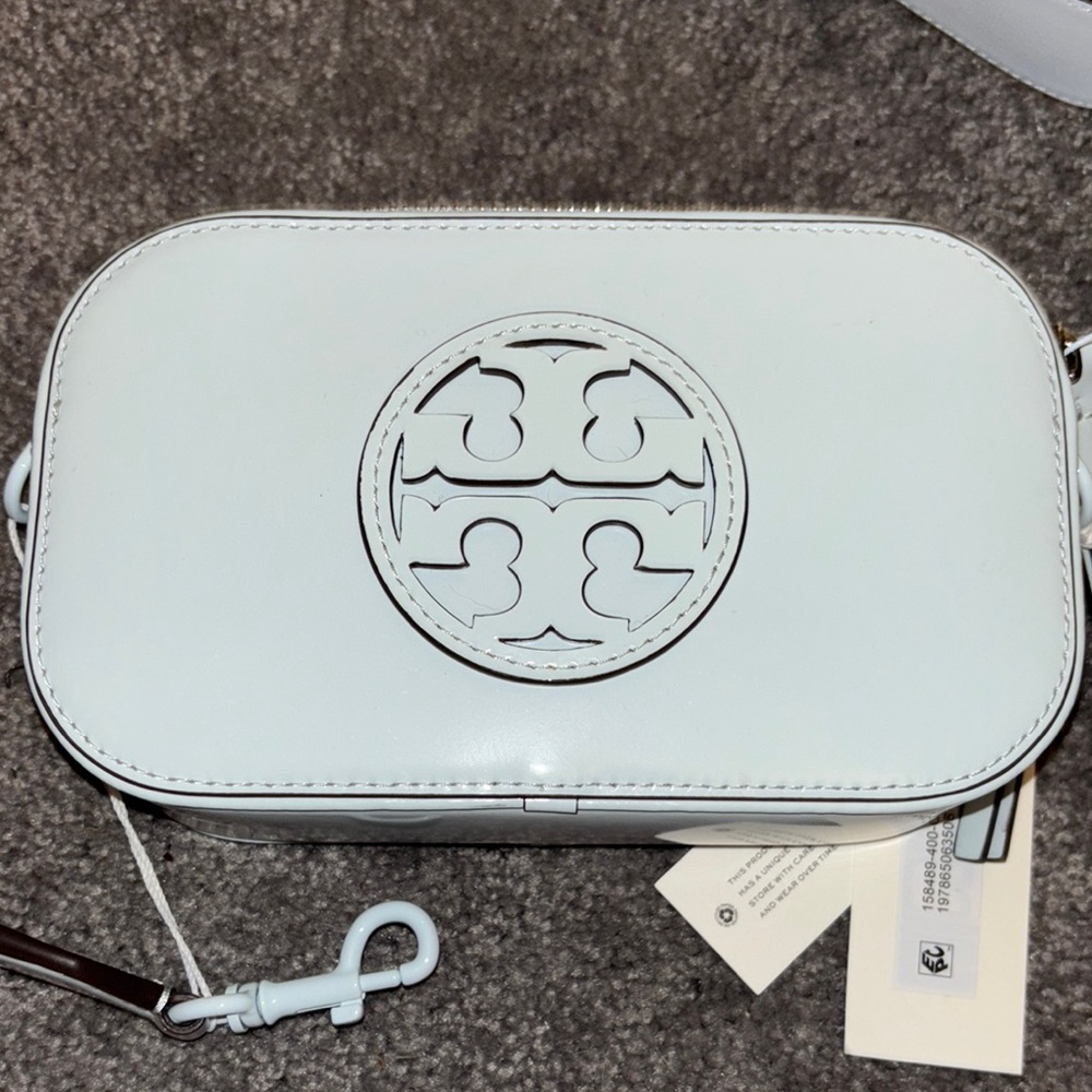 Tory Burch light blue Leather Crossbody Bag with Signature Logo